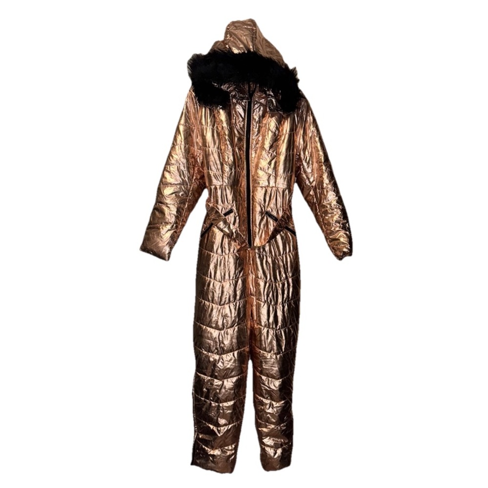 Metallic Gold Plus Size Winter Jumpsuit | Après-Ski Glam Puffer | XXL | NWOT